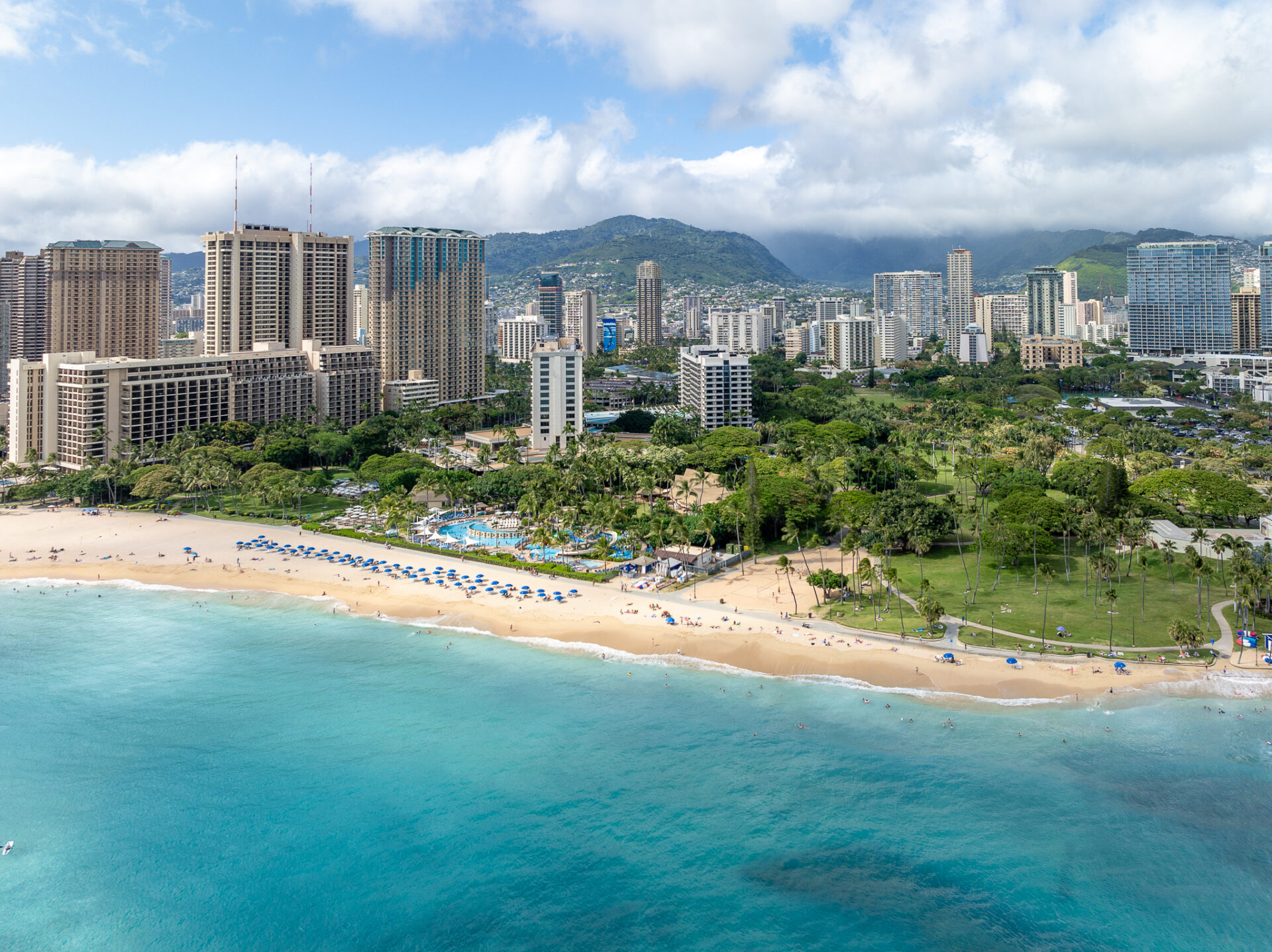 Panoramic ocean view of Waikiki Beach